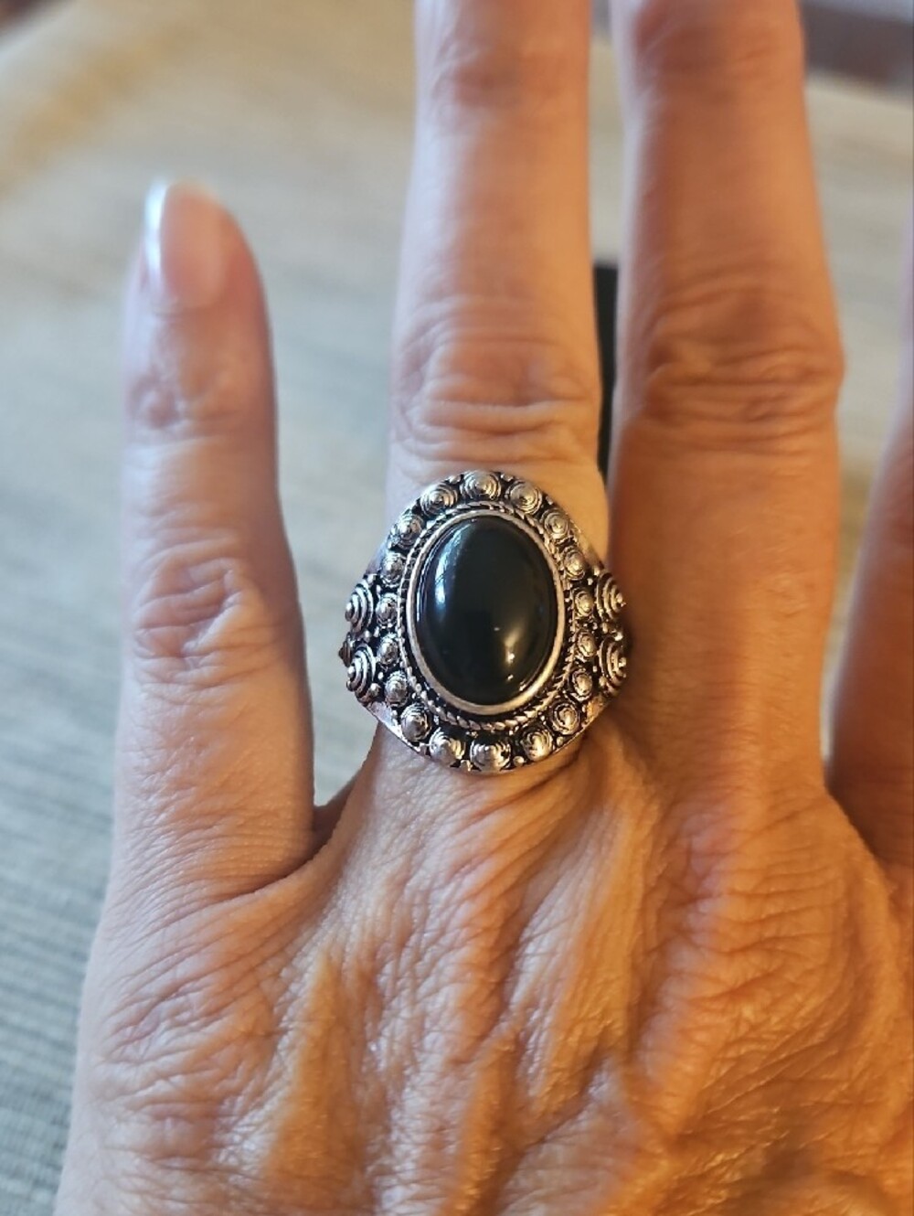 3 For $10 Boho Silver Statement Ring with Black Oval Stone